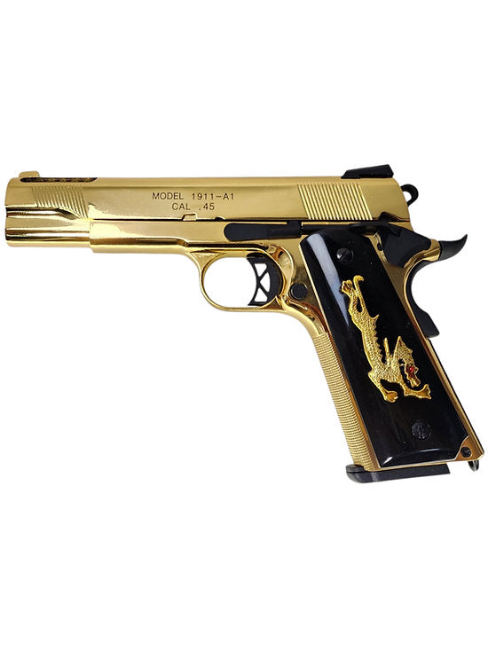 FCW フェイスオフ M1911 V12 GBBピストル(リリーフドラゴングリップ付き、ゴールデン/銀(ぎん))