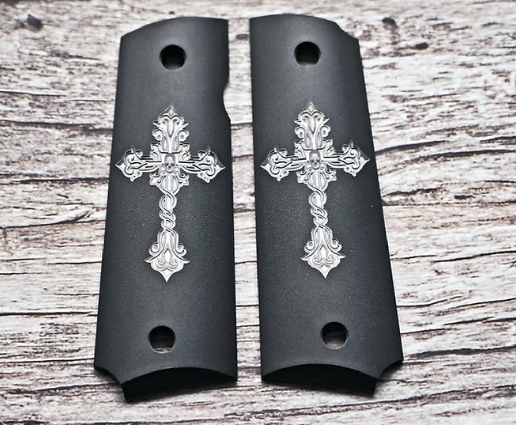 FCW 1911 クロススカル アルミ マットブラック グリップ