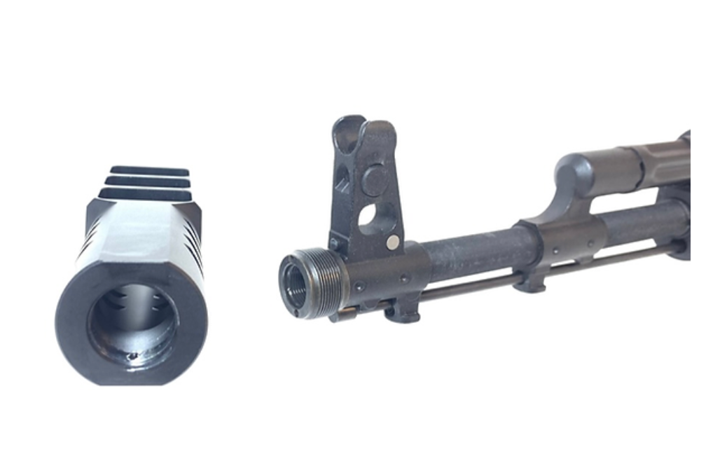 FCW ステンレススチール製 14mm 逆スクリュー - 23mm 正スクリューアダプターー (TM SAIGA-12 GBB) - ブラック