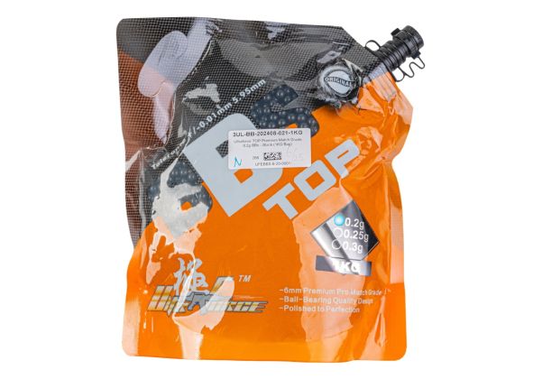 Ultraforce TOP プレミアムマッチグレード 0.2g BB弾 - ブラック (1kg/袋)