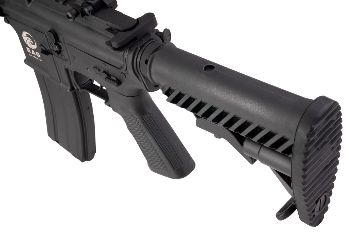APS M4 CQB スタイル AEG エアソフト ライフル (EDGE II (機械の)メカボックスと MICRO FET を使用) - ブラック (4.5MMBBS)