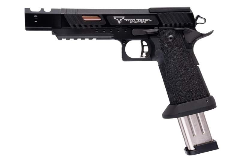Army Armament JW3 TTI アルファ GBB エアソフト ピストル (CNC GBBスライド) ハンドメイド スティップリング グリップ付き - ブラック