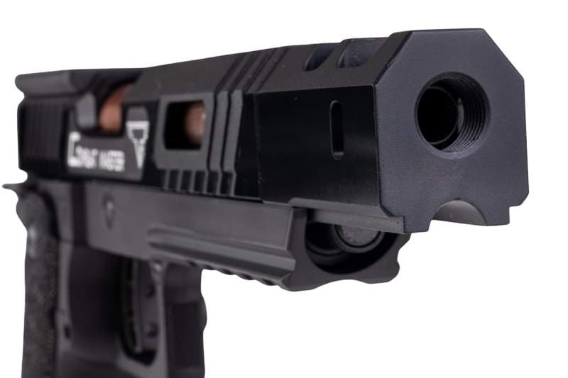 Army Armament JW3 TTI アルファ GBB エアソフト ピストル (CNC GBBスライド) ハンドメイド スティップリング グリップ付き - ブラック