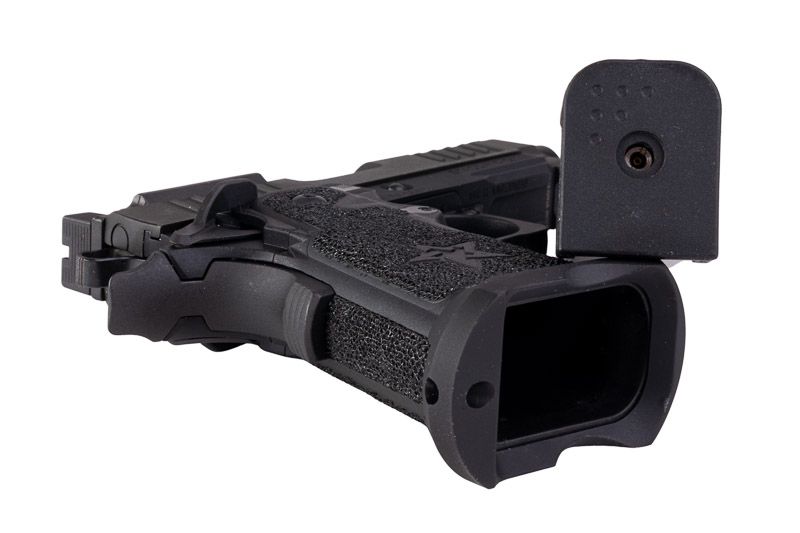 EMG 6mm プロショップ スタッカート XC GBB エアソフト ピストル、ハンドメイド スティップリング グリップ付き - BK (Army Armament 製)