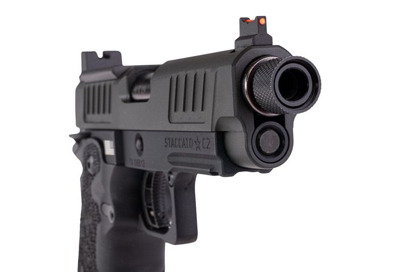 EMG 6mm プロショップ スタッカート XC GBB エアソフト ピストル、ハンドメイド スティップリング グリップ付き - BK (Army Armament 製)