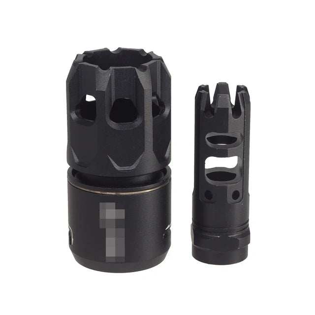 E&C King Comp エアソフト フラッシュ ハイダー 14mm 用 ダイバーター付き (EC-MP249) - ブラック