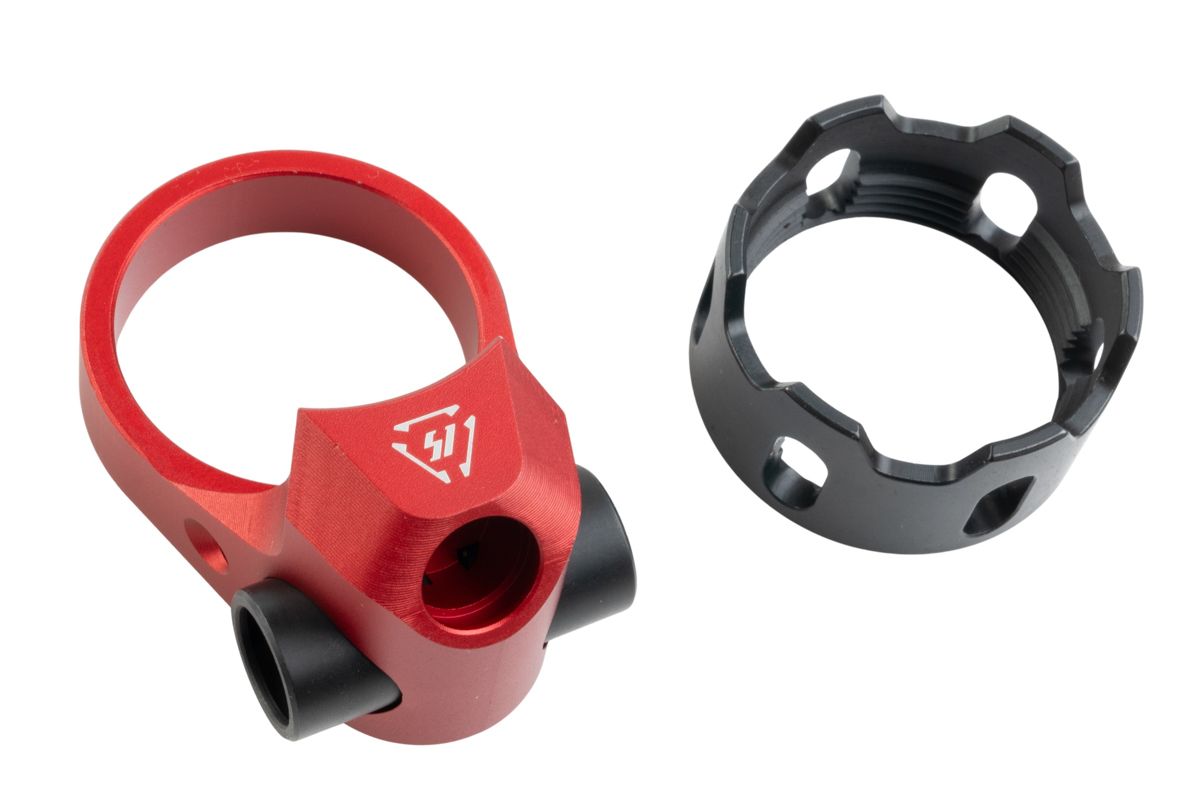EMG Strike Industries TRIBUS V2 キャッスルナット & QDエンドプレート 東京マルイ MWS GBBR用 - 赤 (G&P製)