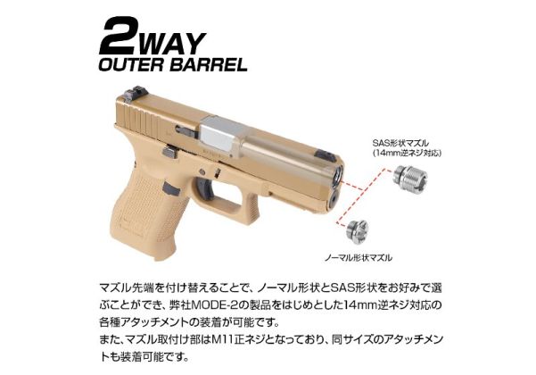 Nine Ball VFC Glock 19x GBB エアソフト ノンリコイル 2ウェイ アウターバレル 14mm CCW アダプターー付き - SV