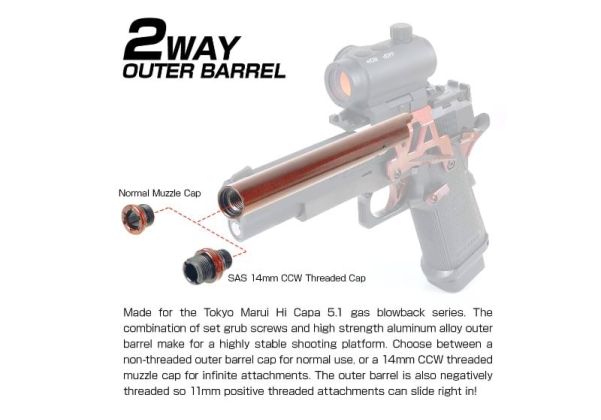 Nine Ball ノンリコイル 2ウェイアウターバレル(14mm逆スクリューアダプターー付き) Tokyo Marui G17 Gen 3 /G22 /G18C GBB用 - BK (Copy)
