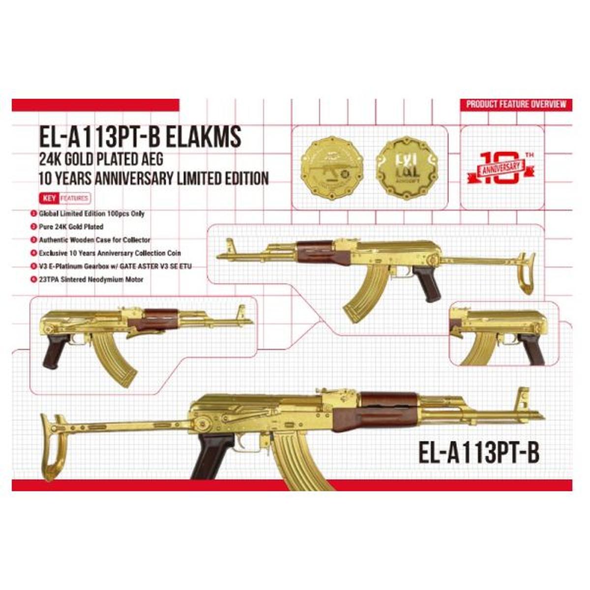 E&L AKMS 24K ゴールドメッキ AEG エアソフト ライフル (10 周年記念限定版)-AIRSOFT GOGO エアガン・サバゲー用品通販