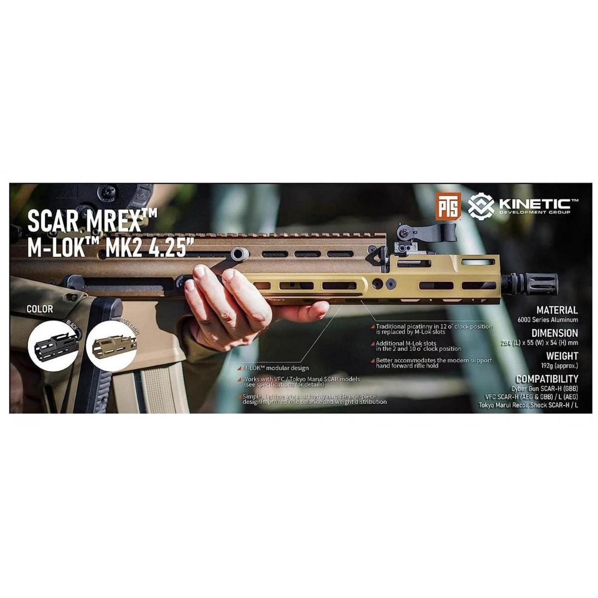 PTS Kinetic SCAR MREX M-LOK MK2 4.25in レイルハンドガード VFC マルイ SCAR 用 (FDE)-AIRSOFT GOGO エアガン・サバゲー用品通販