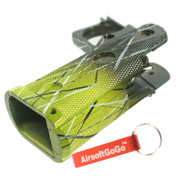Custom grip for Marui WE Hicapa 5.1 IPSC gas blowback gun (dark green/green)