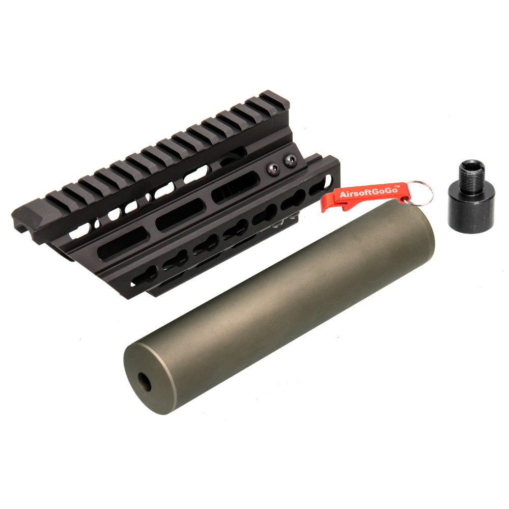 Battleaxe製 マルイ / CYMA電動ガン P90用 キーモッド レールハンドガード (14mm正逆ネジ対応サプレッサー付 )