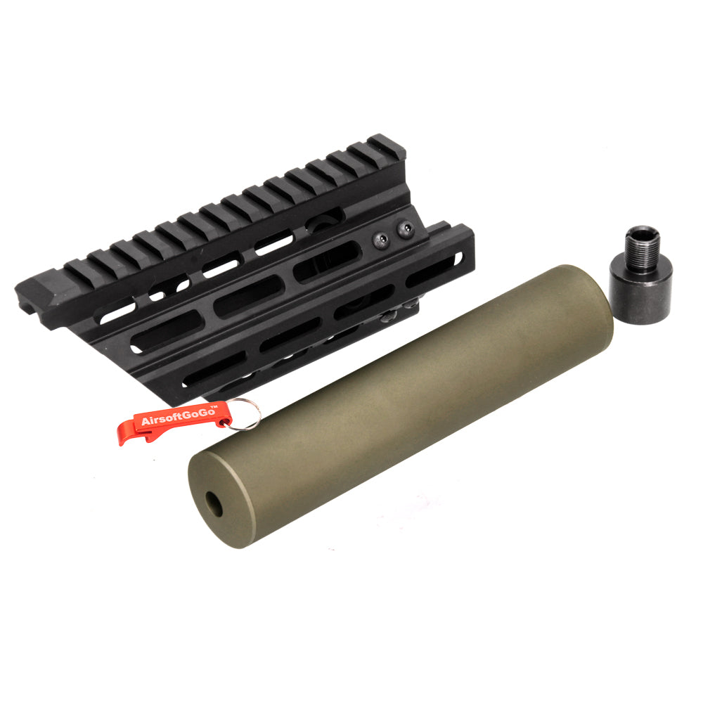 Battleaxe製 マルイ / CYMA電動ガン P90用 M-Lok & キーモッド レールハンドガード (14mm正逆ネジ対応サプレッサー付 )