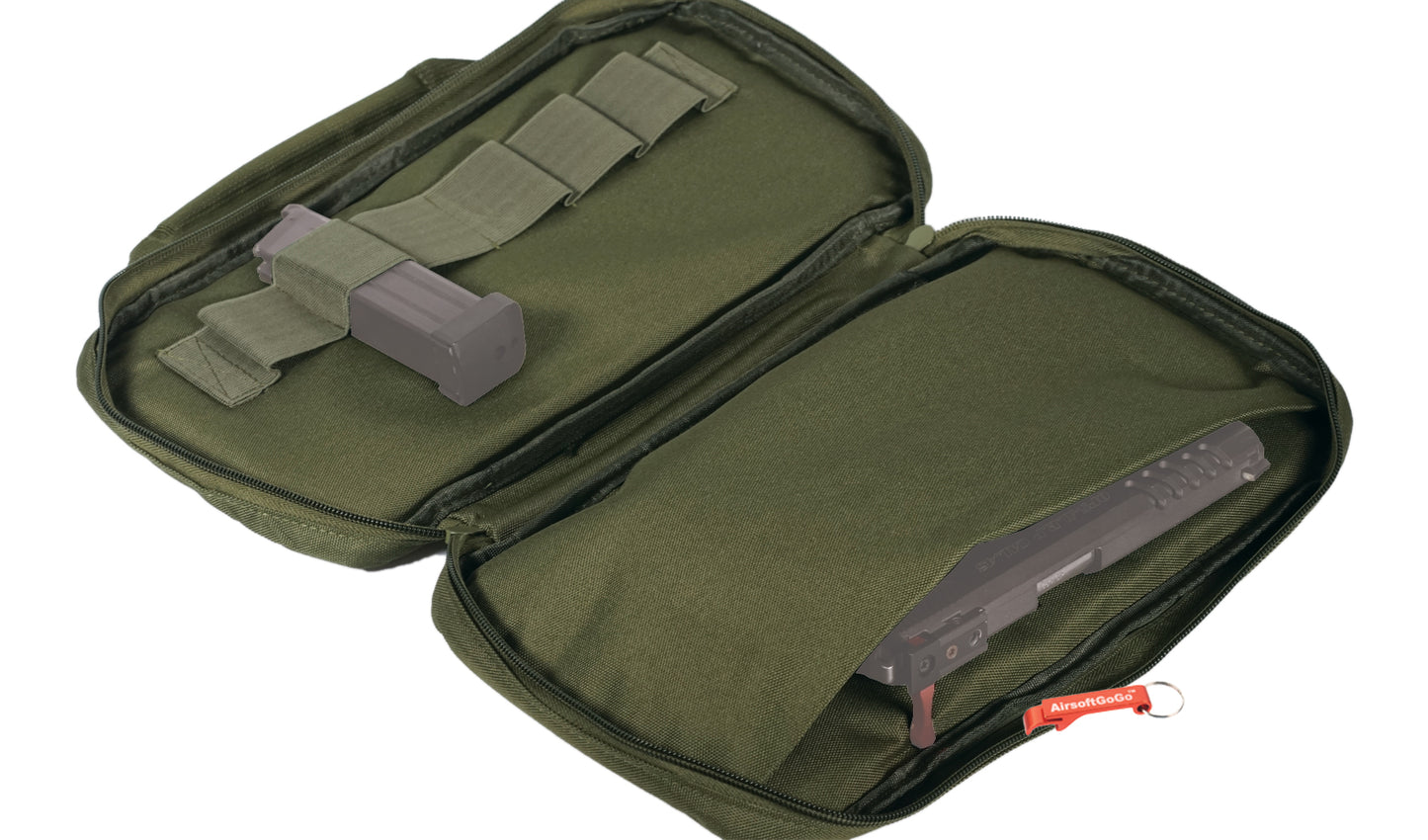 Tactical handgun bag/soft gun case with 6 magazine pockets (medium size bag, green color)