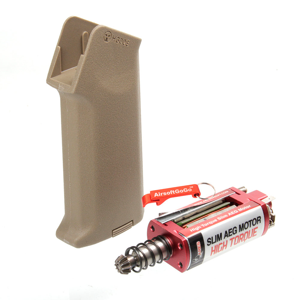 ARES M4 (Type 2) Slim Pistol Grip Desert Color + High Torque Slim AEG Motor Set (Dark Earth Color)