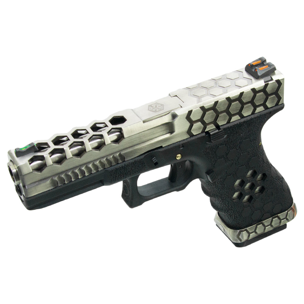 AW CUSTOMのカスタム HEXカット G17 GBB ガスブローバック(2TONE シルバー, ブラック)