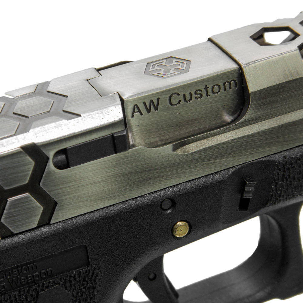 AW CUSTOMのカスタム HEXカット G17 GBB ガスブローバック(2TONE シルバー, ブラック)