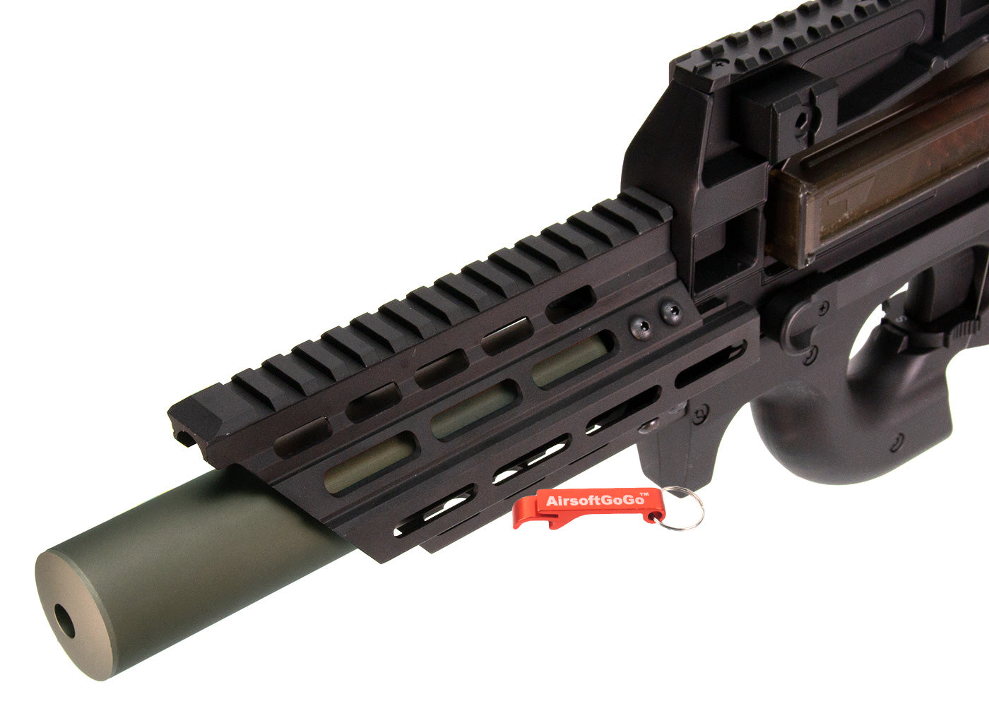 Battleaxe製 マルイ / CYMA電動ガン P90用 キーモッド レールハンドガード (14mm正逆ネジ対応サプレッサー付 )
