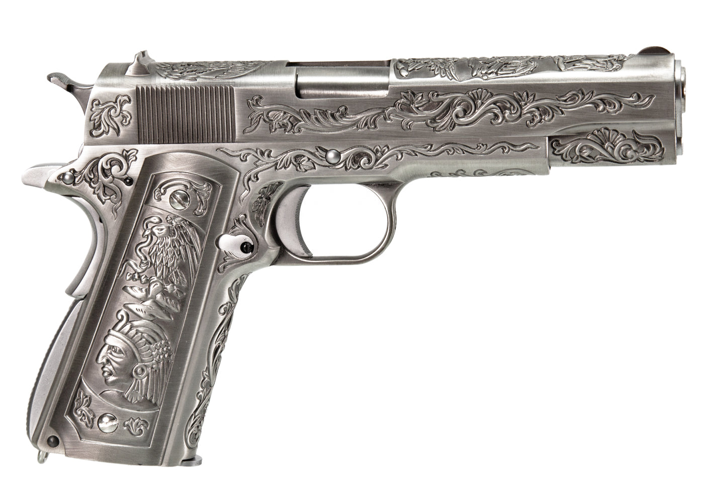 WE M1911A1 エングレーブ風カスタム Classic Floral Pattern モデル GBBフルメタルパーツセット (シルバー)