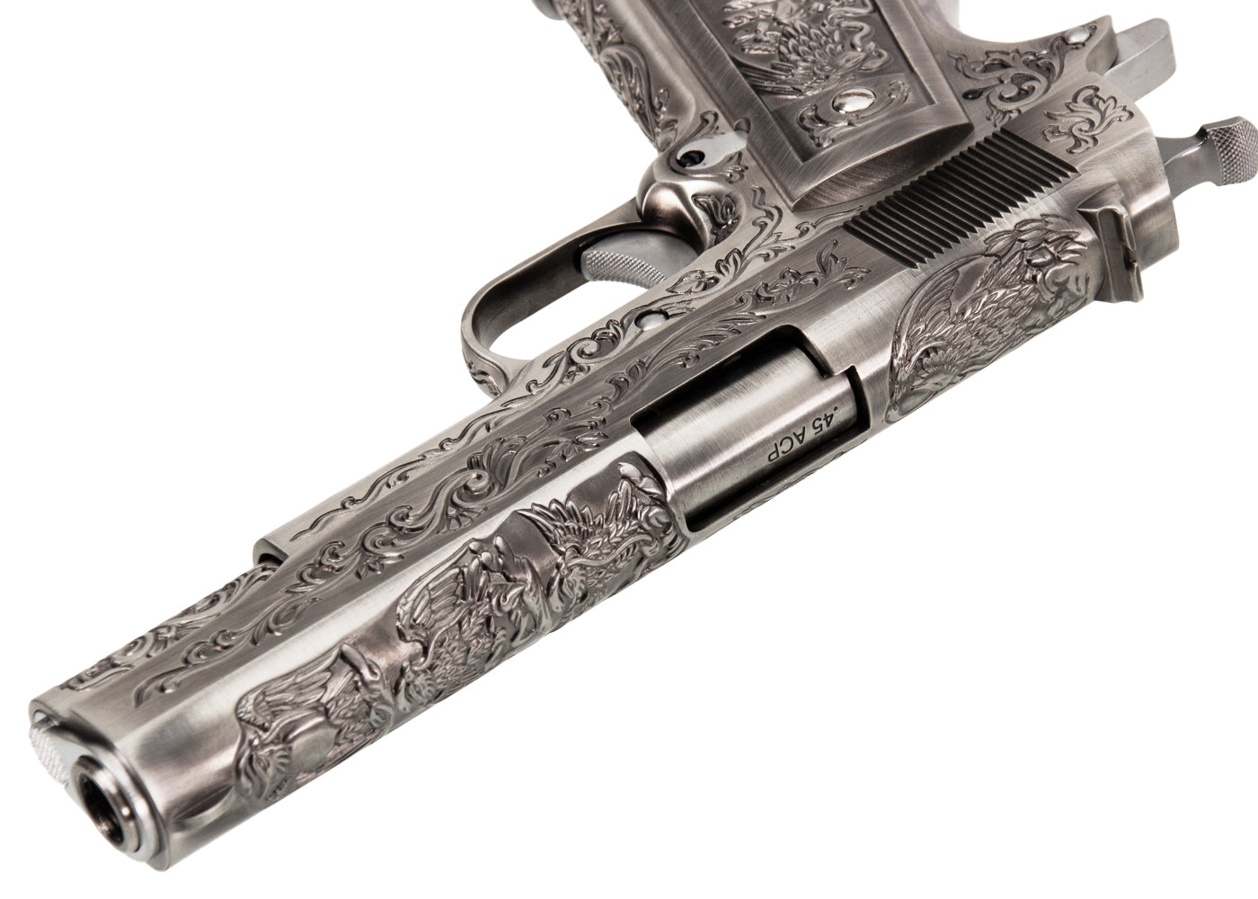 WE M1911A1 エングレーブ風カスタム Classic Floral Pattern モデル GBBフルメタルパーツセット (シルバー)