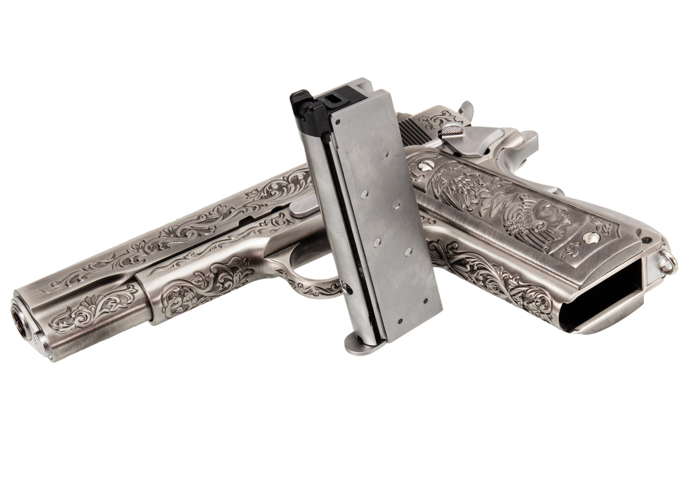 WE M1911A1 エングレーブ風カスタム Classic Floral Pattern モデル GBBフルメタルパーツセット (シルバー)