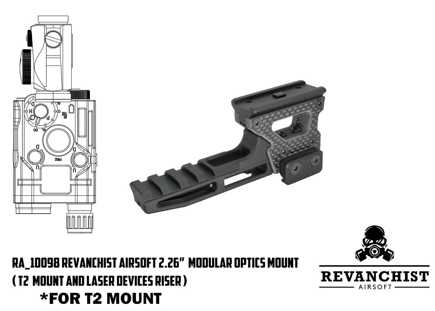 Revanchist Airsoft 2.26インチ モジュラー光学系マウント - T2/両用レッドドット・サイト専用