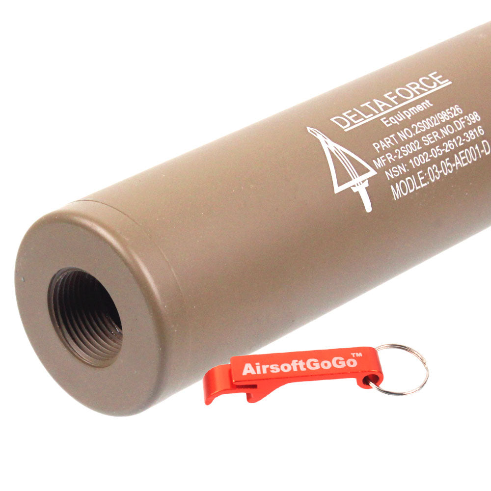 "DELTA FORCE" engraved, Spartan Doctrine 14mm normal thread/reverse thread D30 x 110mm (diameter x total length) suppressor