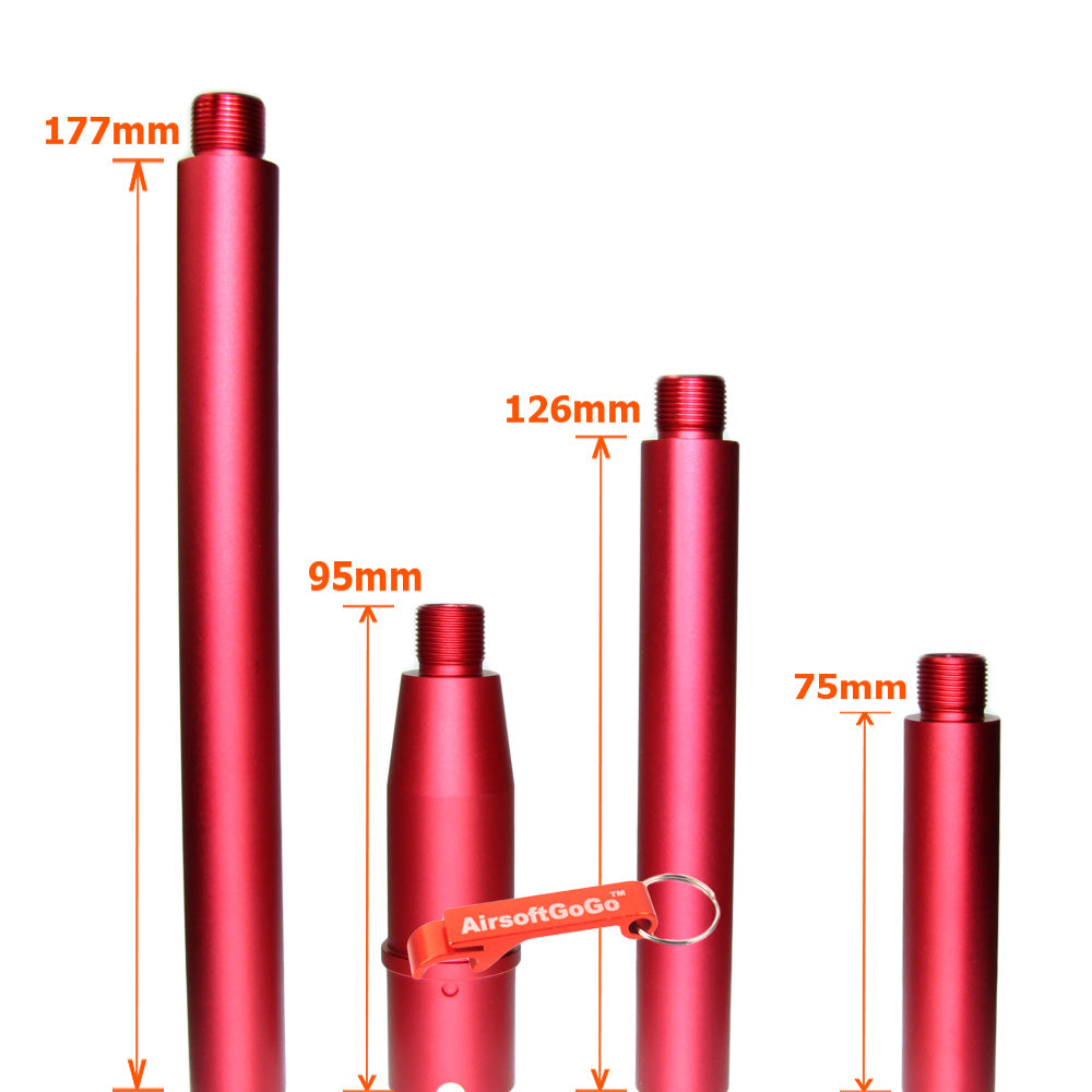 Systema PTW M4専用のカスタム マルチレングス アウターバレル 赤色 (サイズ:95/177/126/75mm)