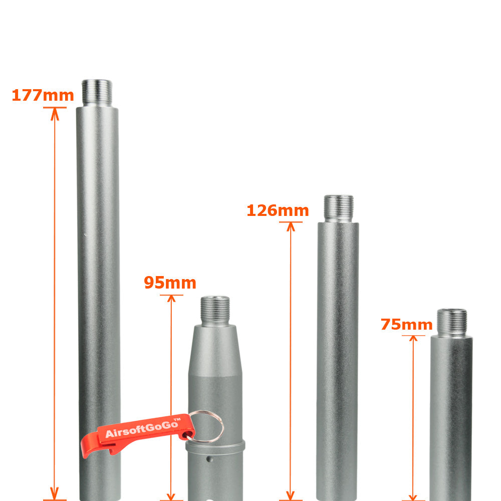 Systema PTW M4専用のカスタム マルチレングス アウターバレル 銀 (サイズ:95/177/126/75mm)