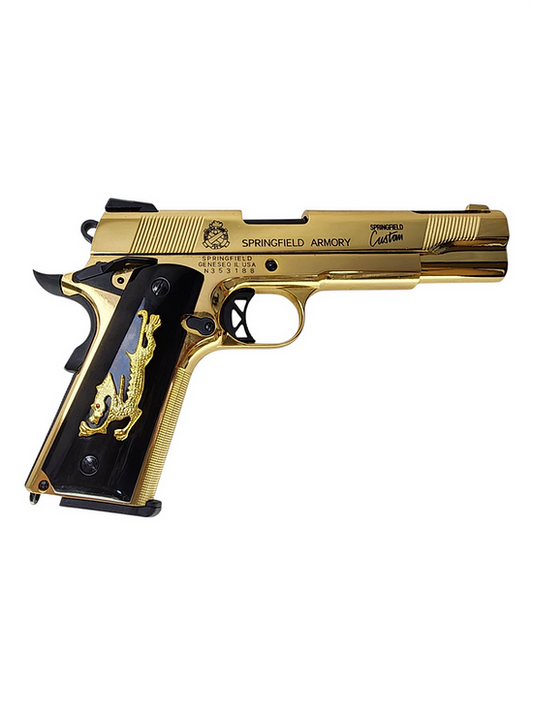 FCW フェイスオフ M1911 V12 GBBピストル（リリーフドラゴングリップ付き、ゴールデン/銀(ぎん)）