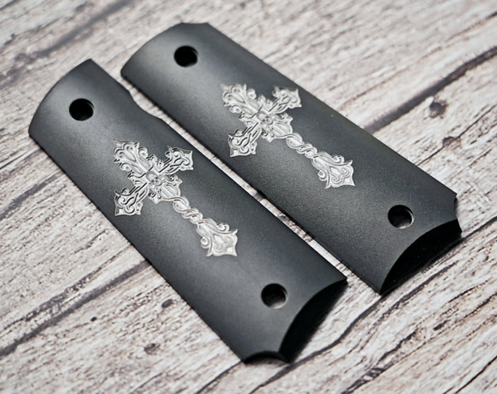 FCW 1911 クロススカル アルミ マットブラック グリップ 