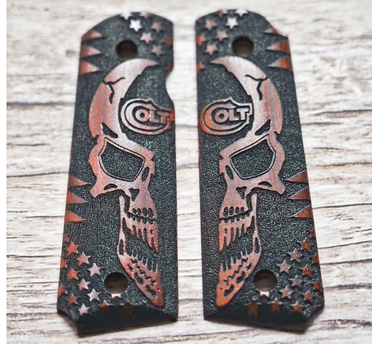 FCW COLT 1911 スカル 手彫り木製グリップ
