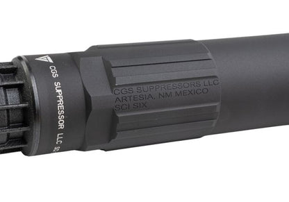 Airsoft Artisan SGI-6スタイル ダミーサプレッサー（PIGフラッシュハイダー付き）- ブラック（14mm逆ネジ）
