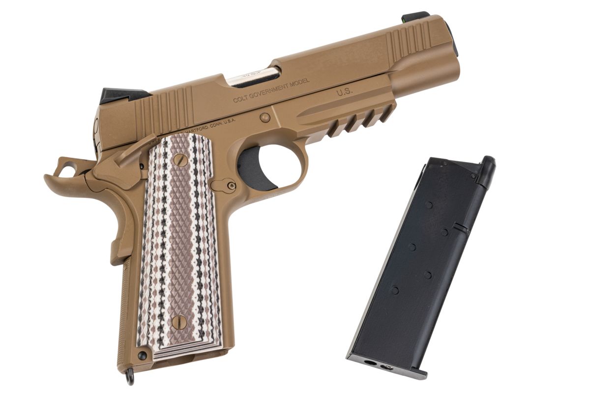 EMGCybergun コルトライセンス 1911 M45A1 GBB エアソフトピストル (T8) - FDE (Army Armament製)