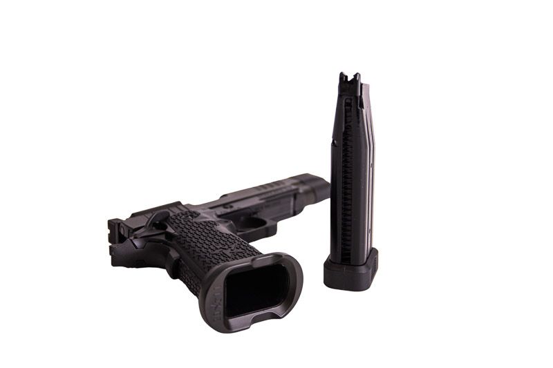 EMG 6MM プロショップ スタッカート P 2011 コンペンセイター付きガスエアソフトピストル - BK (R611-2) (ARMY ARMAMENT 製)