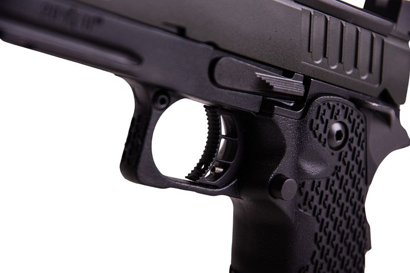 EMG 6MM プロショップ スタッカート P 2011 コンペンセイター付きガスエアソフトピストル - BK (R611-2) (ARMY ARMAMENT 製)