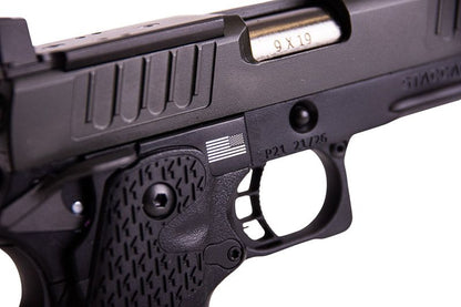 EMG 6MM プロショップ スタッカート P 2011 コンペンセイター付きガスエアソフトピストル - BK (R611-2) (ARMY ARMAMENT 製)