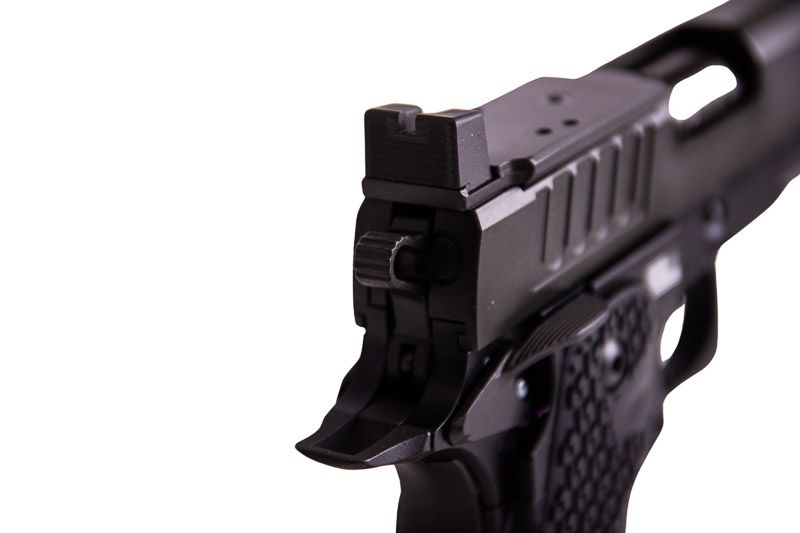 EMG 6MM プロショップ スタッカート P 2011 コンペンセイター付きガスエアソフトピストル - BK (R611-2) (ARMY ARMAMENT 製)