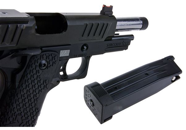 EMG 6mm プロショップ スタッカート C2 2011 RMR ス赤アウターバレル付き グリーンガスエアソフトピストル - BK (Army Armament X T8製)