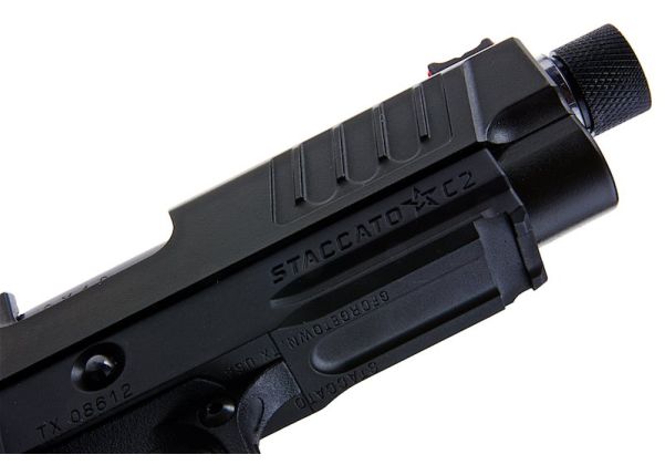 EMG 6mm プロショップ スタッカート C2 2011 RMR ス赤アウターバレル付き グリーンガスエアソフトピストル - BK (Army Armament X T8製)