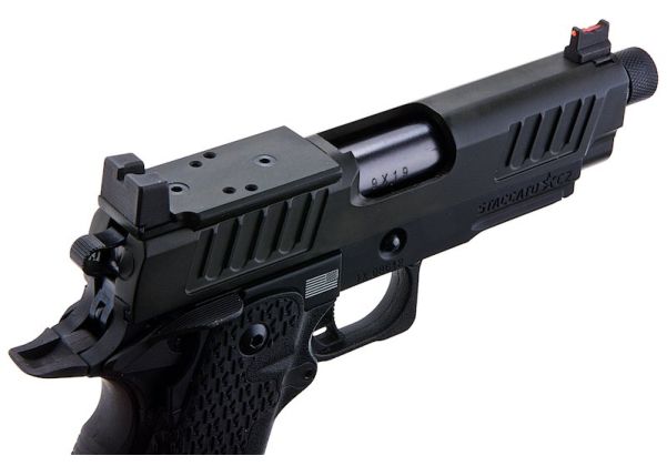 EMG 6mm プロショップ スタッカート C2 2011 RMR ス赤アウターバレル付き グリーンガスエアソフトピストル - BK (Army Armament X T8製)