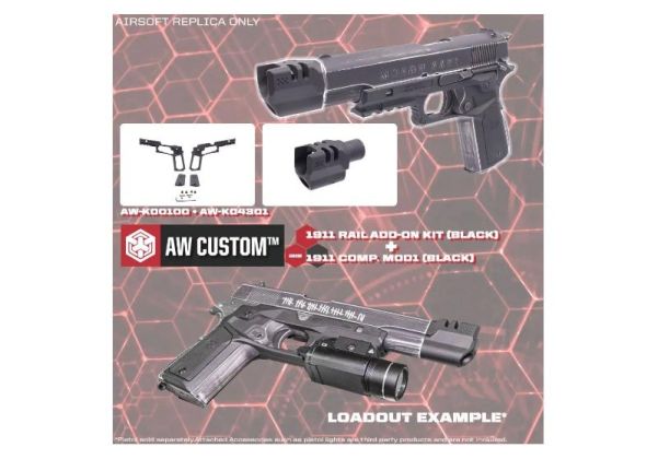AW Custom  1911 レイルアドオンキット AW NEシリーズ / WE 1911シリーズ GBB用 (ノンレイルバージョン) - BK