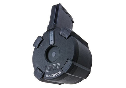 BATTLEAXE M4 / M16 エアソフト AEG ドラムマガジン (装弾数 2,200発、サウンドコントロール) - ブラック (タイプ 2)