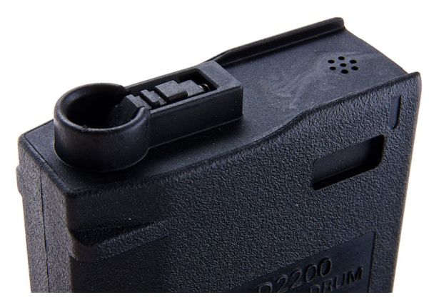 BATTLEAXE M4 / M16 エアソフト AEG ドラムマガジン (装弾数 2,200発、サウンドコントロール) - ブラック (タイプ 2)