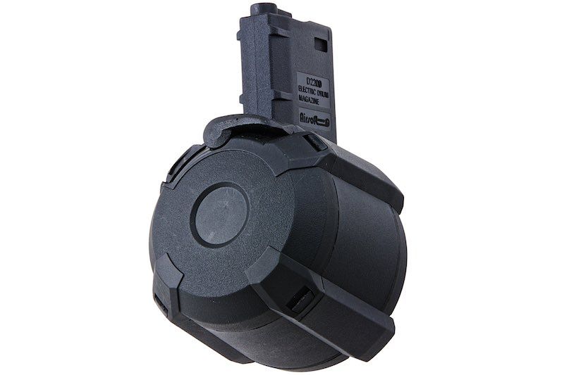 BATTLEAXE  M4 / M16 エアソフト AEG ドラムマガジン (装弾数 2,200発、サウンドコントロール) - ブラック (タイプ 1)