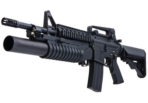 E&C M4 RIS エアソフト電動ライフル（M203ガスグレネードランチャー付き）EC707（QD 1.5(機械の)メカボックス、ブランクマーキング） - ブラック
