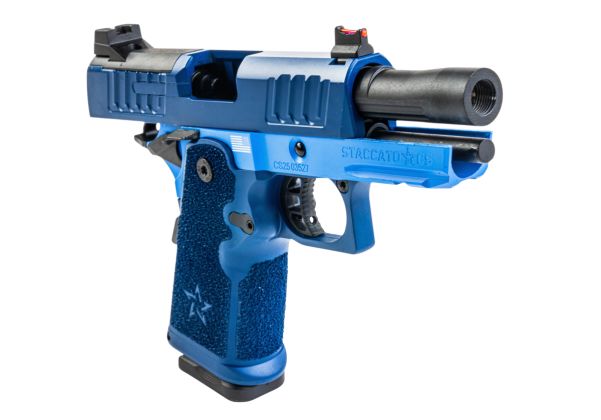EMG Staccato ライセンス取得済み CS Compact 2011 GBB エアソフトピストル (モデル: Master Grip / Standa赤 / Green Gas) - ブルー
