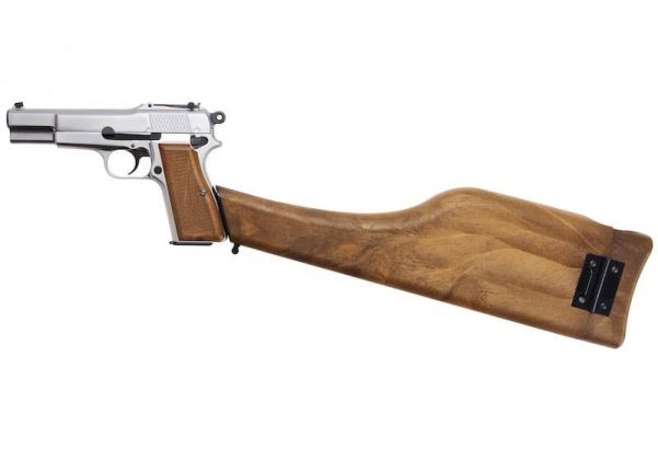 WE 新品 BROWNING HI POWER MK1 W/ ストック GBB エアソフト ピストル - シルバー