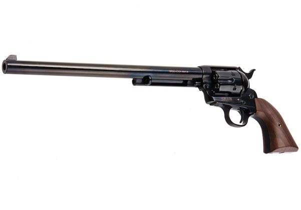 KING ARMS SAA .45 ピースメーカー リボルバー L - 電動(デンドウ)メッキ ブラック (バージョンII、ガス式)
